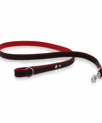 LAISSE CUIR DOUBLE REMBORDE NOIR/ROUGE 120CM