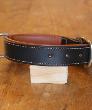 COLLIER CUIR DOUBLE/REMBORDE NOIR/CAMEL 60/75
