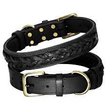 COLLIER CUIR DOUBLE REMBORDE TRESSE NOIR 50/65 CM