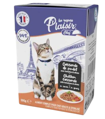 PLAISIR CHEF CHAT CASSEROLE DE POULET,TOMATES & OLIVES 190G