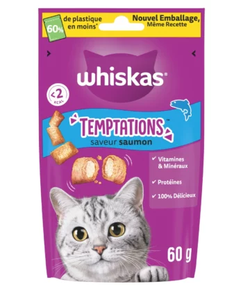 Temptations au Saumon - Friandise Récompense pour Chat 60g