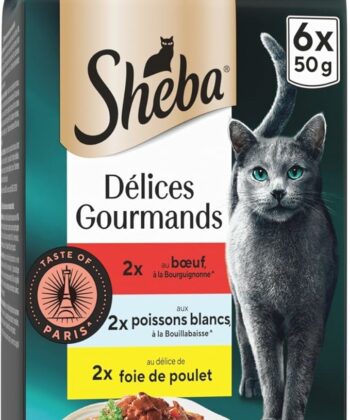 POCHON SHEBA BOEUF POISSONS BLANCS FOIE DE POULET 6*50G