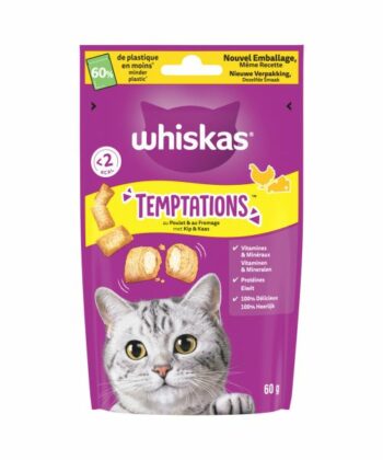 Whiskas Temptations au poulet /fromage- Friandise pour Chat 60g