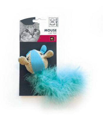 Souris en tissu et plumes avec herbe à chat